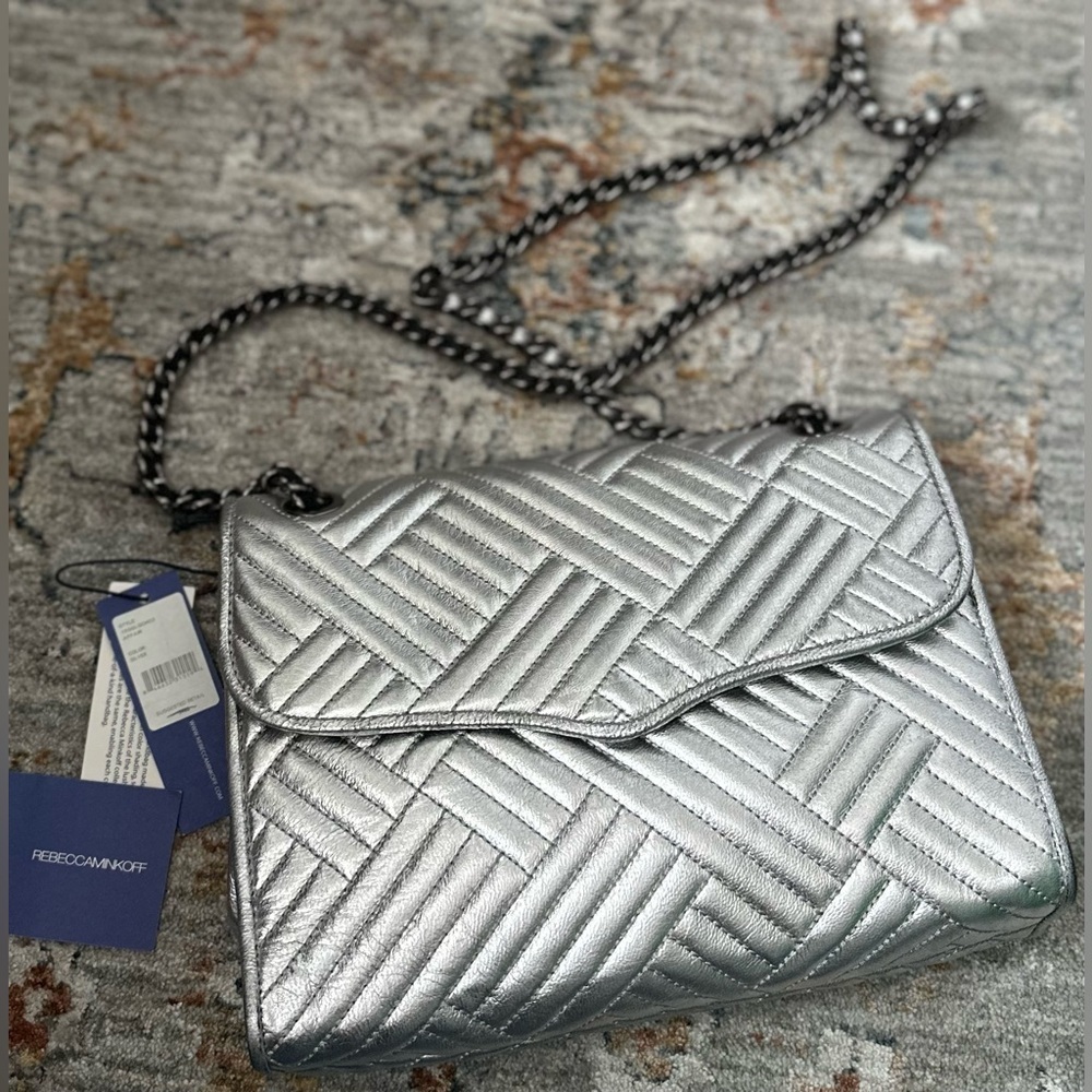 Rebecca Minkoff Affair Quilted Metallic Silver Chain Bag NWT